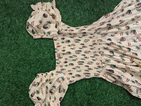 Cotton Printed Kurthi | Light Yellow Coconut Print (5)