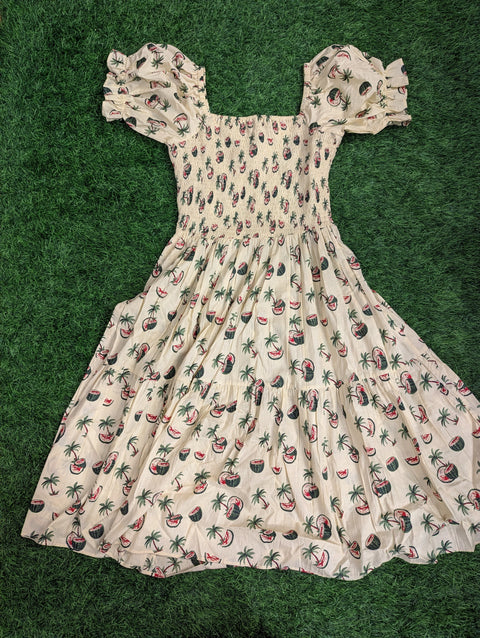Cotton Printed Kurthi | Light Yellow Coconut Print (5)