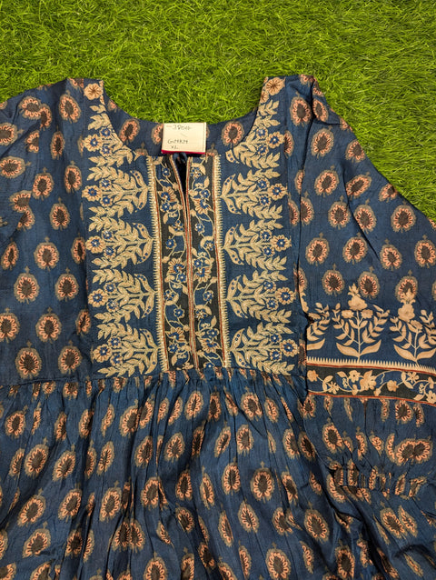 Italian Crepe Printed Kurti | Deep Blue Emb (60)