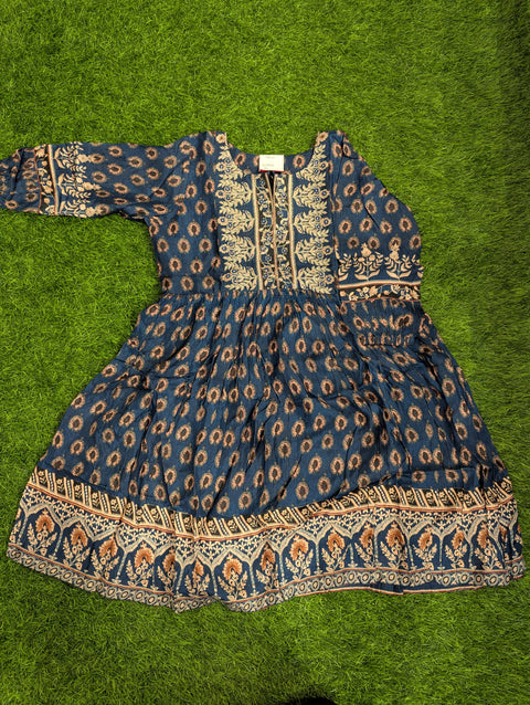 Italian Crepe Printed Kurti | Deep Blue Emb (60)