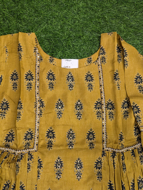 Italian Crepe Printed Kurti | Mustard Yellow with Blue Print (63)