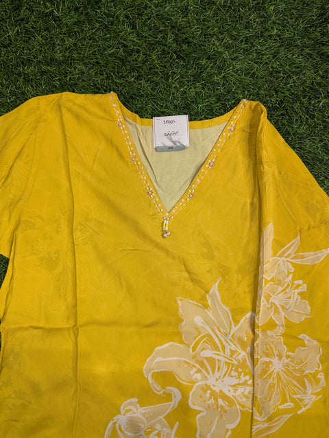 Pure Muslin Printed Kurti | Yellow with White Floral Print (65)