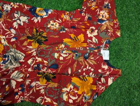 Pure Muslin Printed Kurti | Red with Multi Colour Floral Print (68)