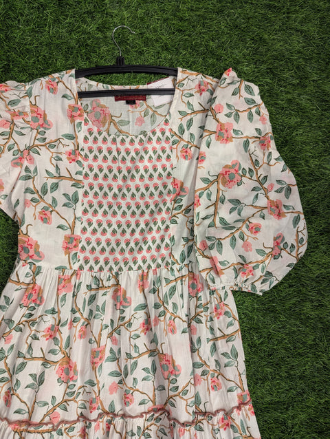 Cotton Printed Kurthi | White Floral Print (6)