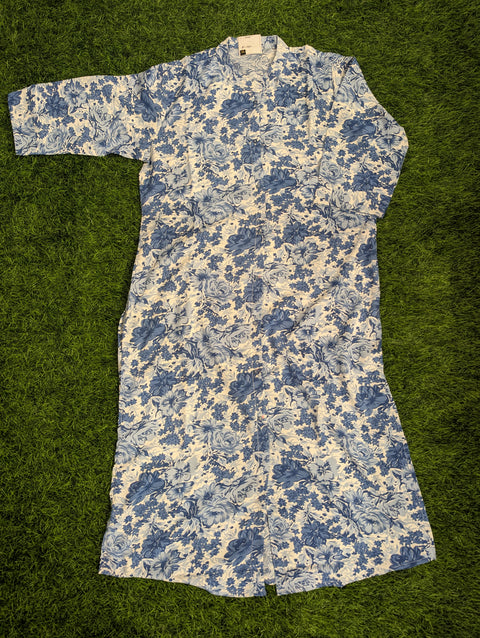 Lycra Crepe Kurti | White Blue Floral Print (70)
