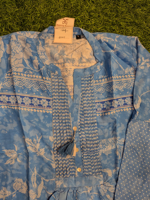 Muslin Kurti | Blue Mustard Print (72)
