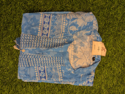 Muslin Kurti | Blue Mustard Print (72)