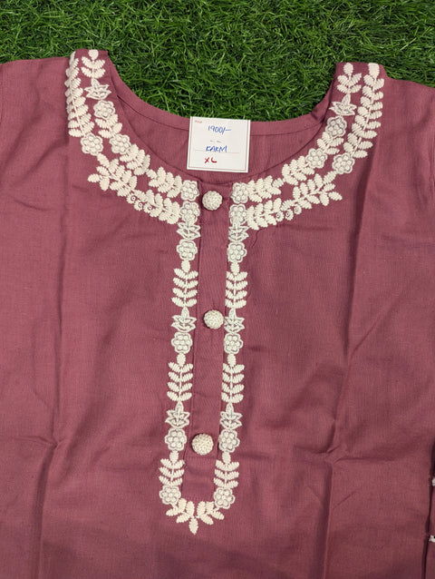 Pure Lycra Cotton Kurti| Deep Reddish Pink (74)
