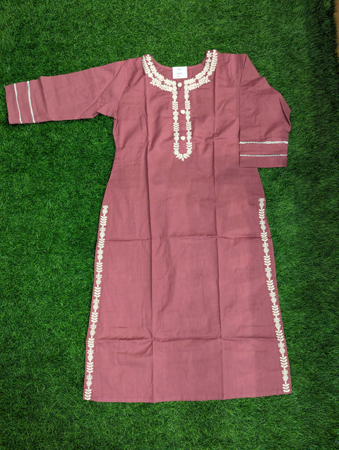 Pure Lycra Cotton Kurti| Deep Reddish Pink (74)