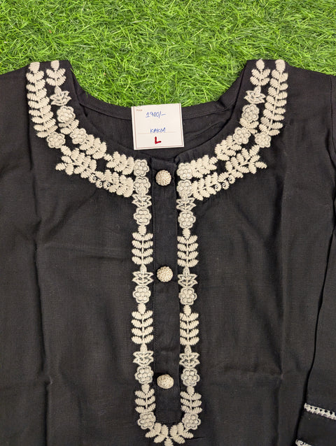 Pure Lycra Cotton Kurti | Black With White (75)