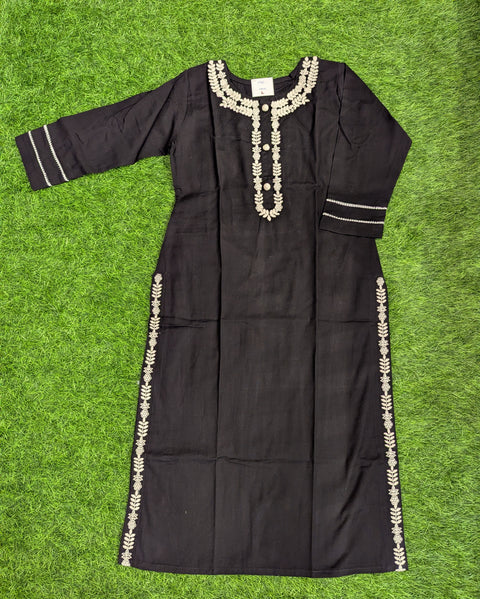 Pure Lycra Cotton Kurti | Black With White (75)