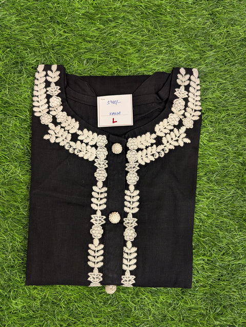 Pure Lycra Cotton Kurti | Black With White (75)