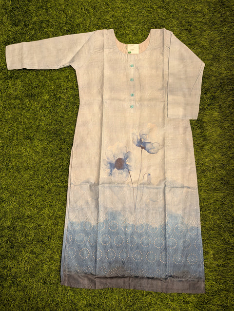Cotton Printed Kurtii | Off White And Light Blue (76)