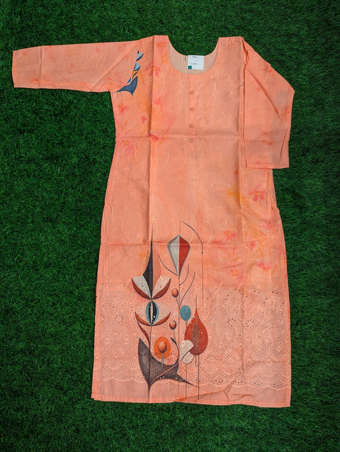 Cotton Printed Kurthi | Peach Orange (77)