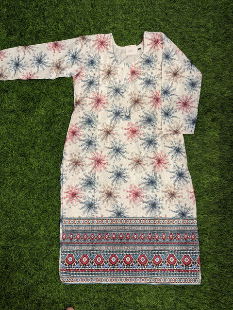 Cotton Printed Kurthi | White With Multi Colour (78)