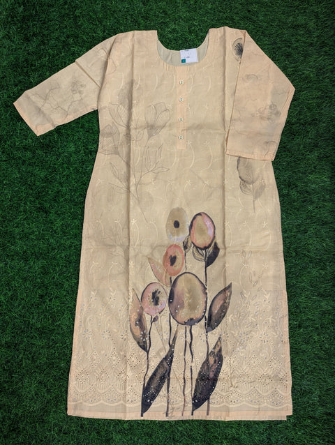 Cotton Printed Kurti| Light Yellow Cream Print (82)