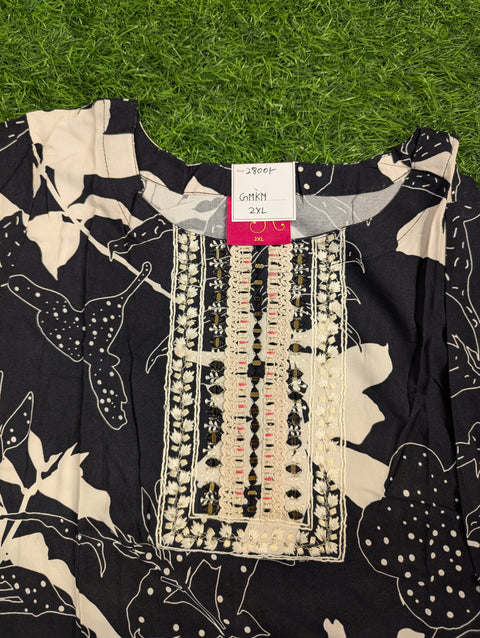 Pure Muslin Printed Kurti | Black and white floral print (83)