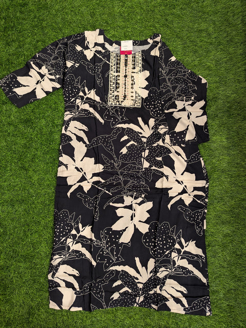 Pure Muslin Printed Kurti | Black and white floral print (83)