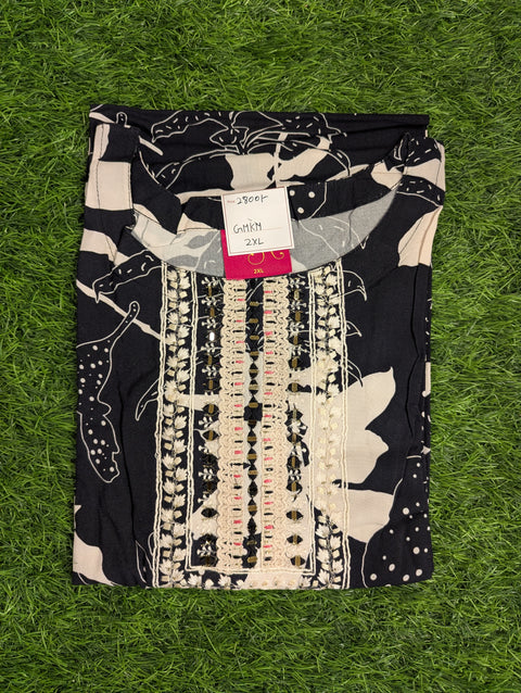 Pure Muslin Printed Kurti | Black and white floral print (83)
