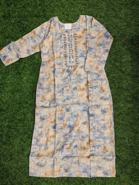 Premium Cotton Printed Kurti | Blue beige print (85)