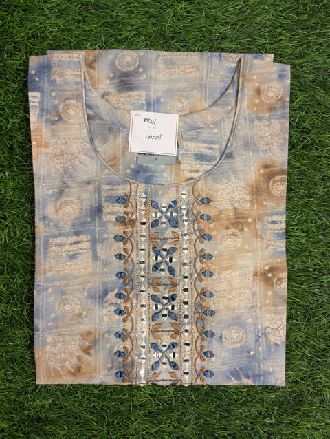 Premium Cotton Printed Kurti | Blue beige print (85)