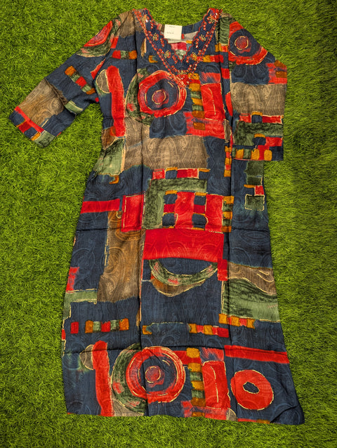 Pure Muslin Printed Kurti| Blue multi color print (86)