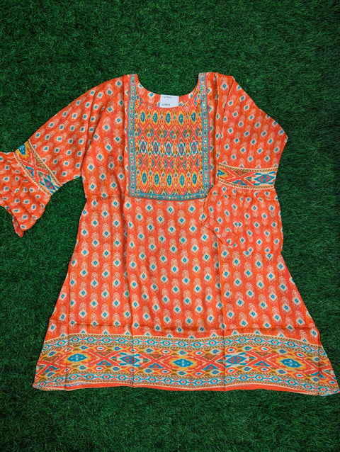 Muslin Kurti | Reddish orange blue print (87)