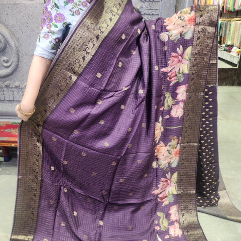 Jelly grape digital printed matka silk saree