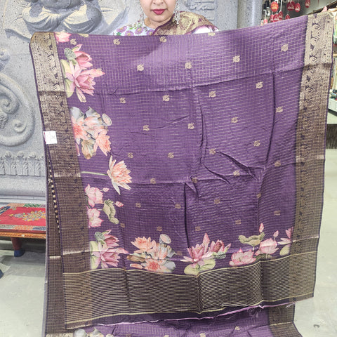 Jelly grape digital printed matka silk saree