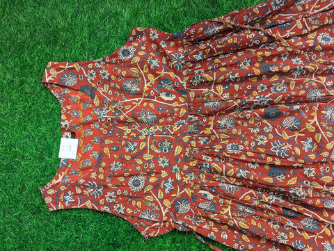 Cotton Printed Kurthi | Brick Red Sleeveless Kalamkari Print(8)