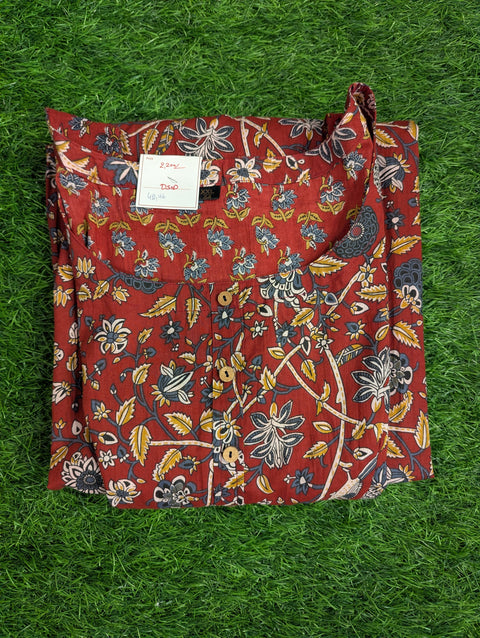 Cotton Printed Kurthi | Brick Red Sleeveless Kalamkari Print(8)
