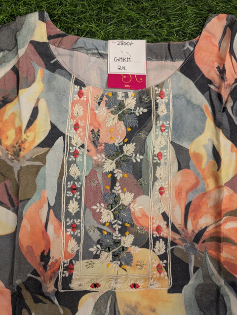 Pure Muslin Printed Kurti | Grey multi color print (90)