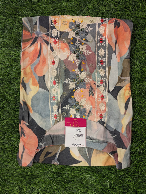Pure Muslin Printed Kurti | Grey multi color print (90)