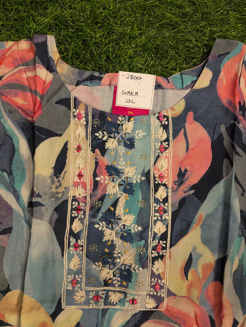 Pure Muslin Printed Kurti | Multi colored floral print (91)