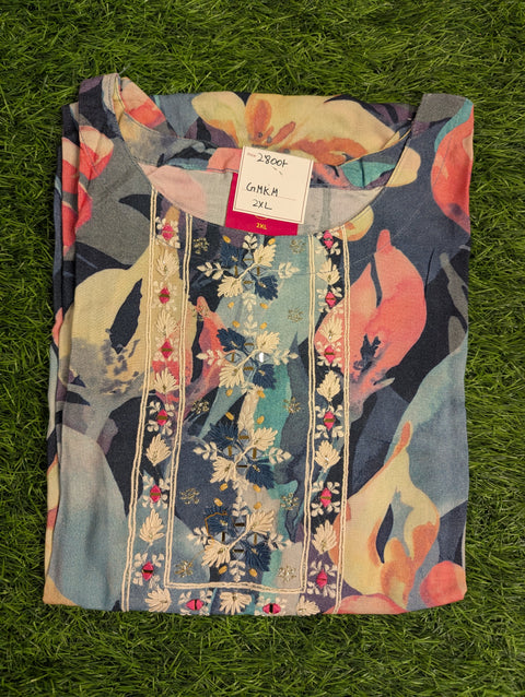 Pure Muslin Printed Kurti | Multi colored floral print (91)