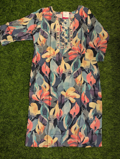 Pure Muslin Printed Kurti | Multi colored floral print (91)
