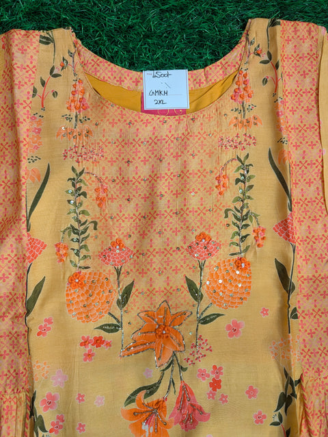 Muslin Printed Kurti | Yellow orange floral print (92)