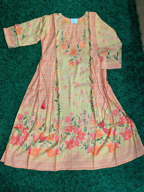 Muslin Printed Kurti | Yellow orange floral print (92)