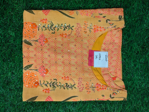 Muslin Printed Kurti | Yellow orange floral print (92)