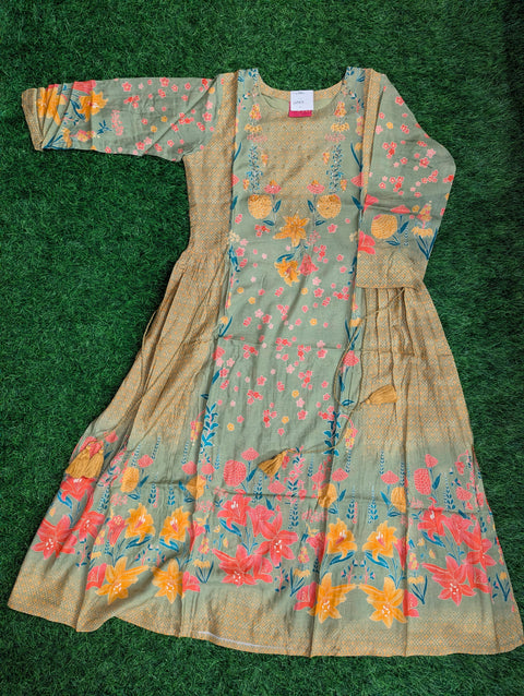 Muslin Printed Kurti | Sage green floral print (93)