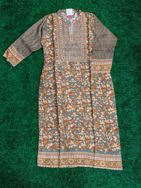 Muslin Printed Kurti | Dark grey print (96)