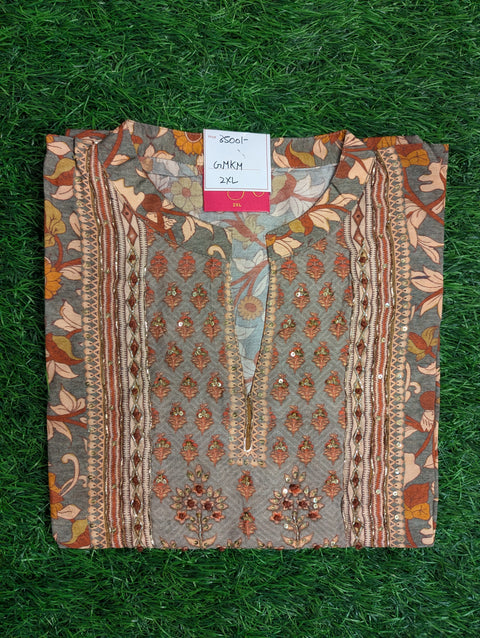 Muslin Printed Kurti | Dark grey print (96)