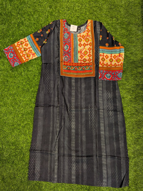 Muslin Printed Kurti| Black grey print (98)