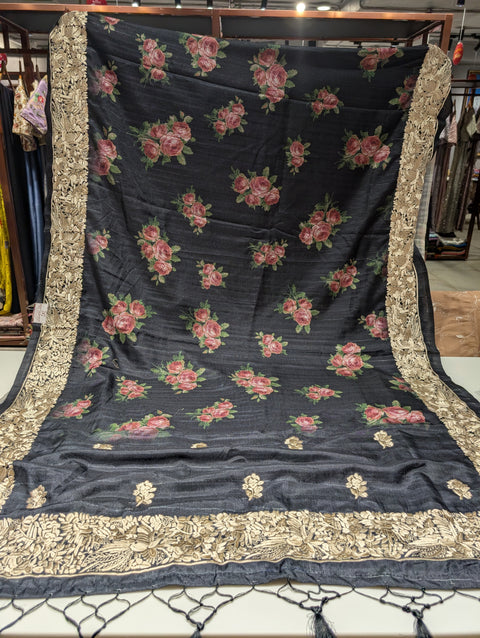 Matka Silk Digital Print With Parsi Work