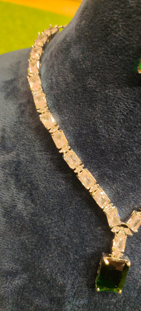 Green Ruby Rectangle Necklace Set