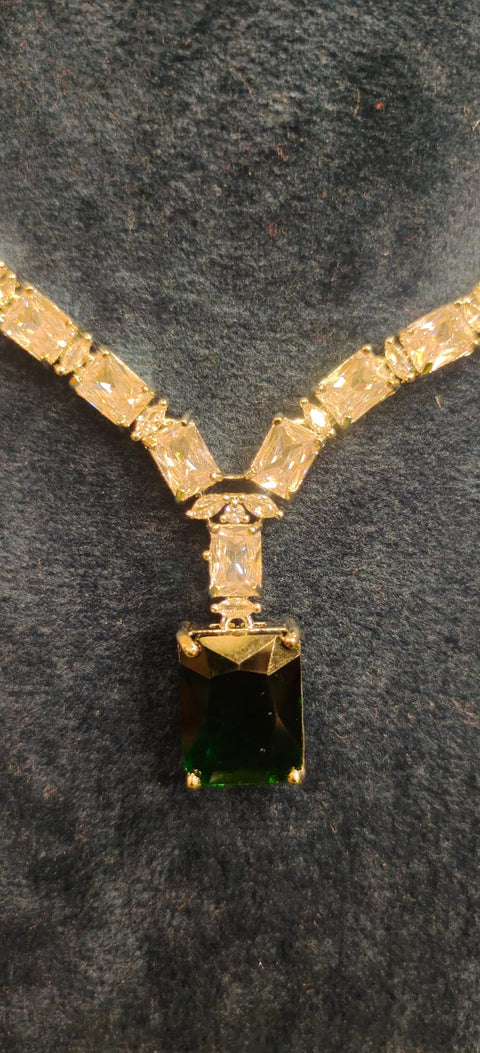 Green Ruby Rectangle Necklace Set