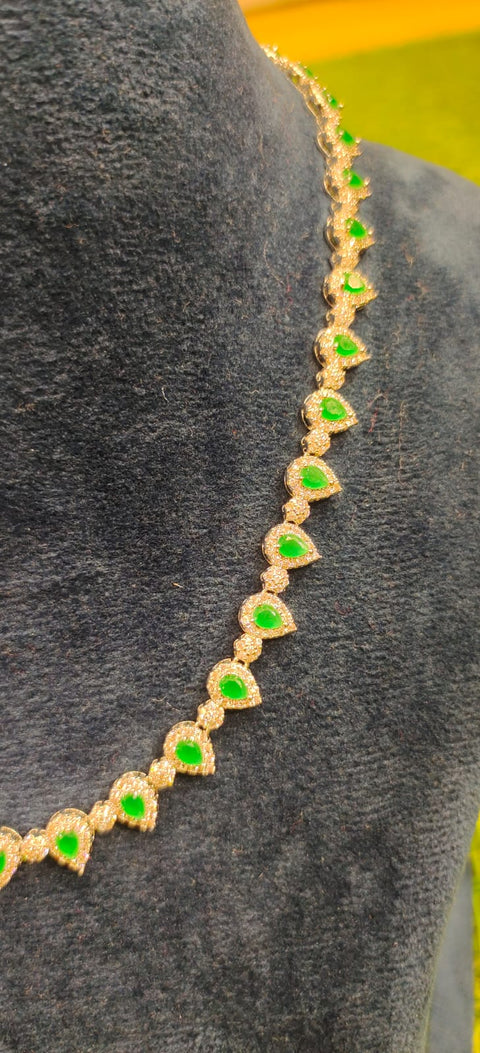 Fine Green Stone Silver Necklace Set