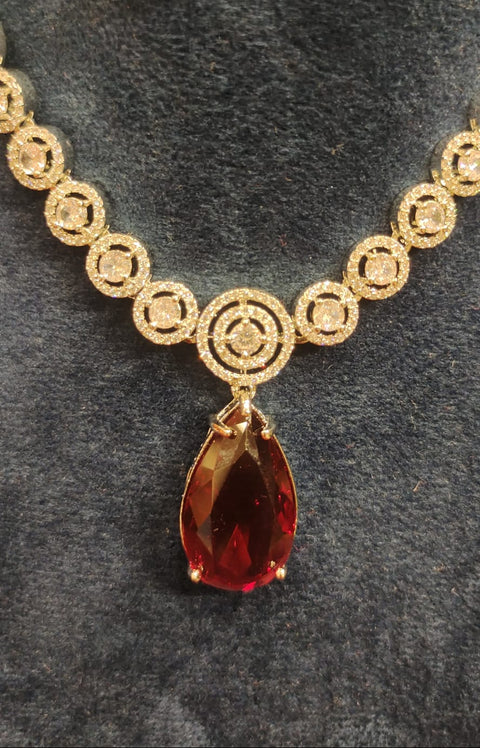 Red Dropstone Silver Necklace Set