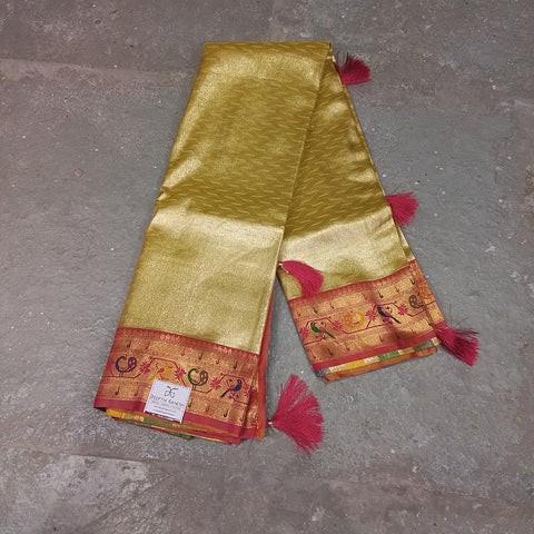 Fancy paithani crayola yellow saree 1