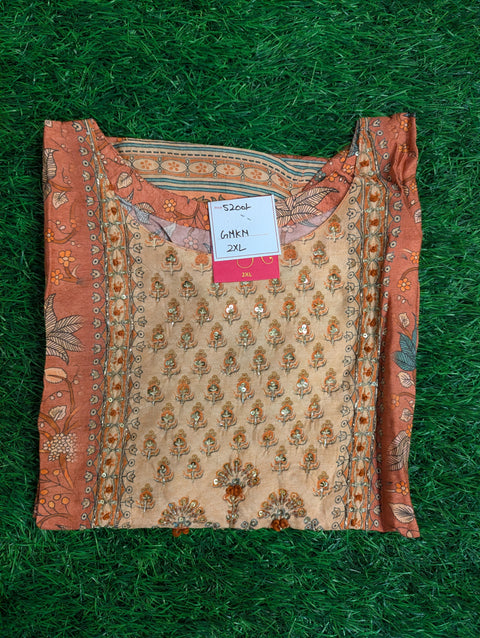 Muslin Kurti | Peach with Blue Leaves Print (102)